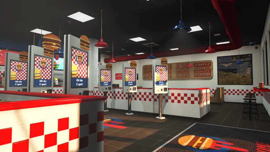 BurgerShot entrance with ordering kiosks GTA V FiveM Interior MLO