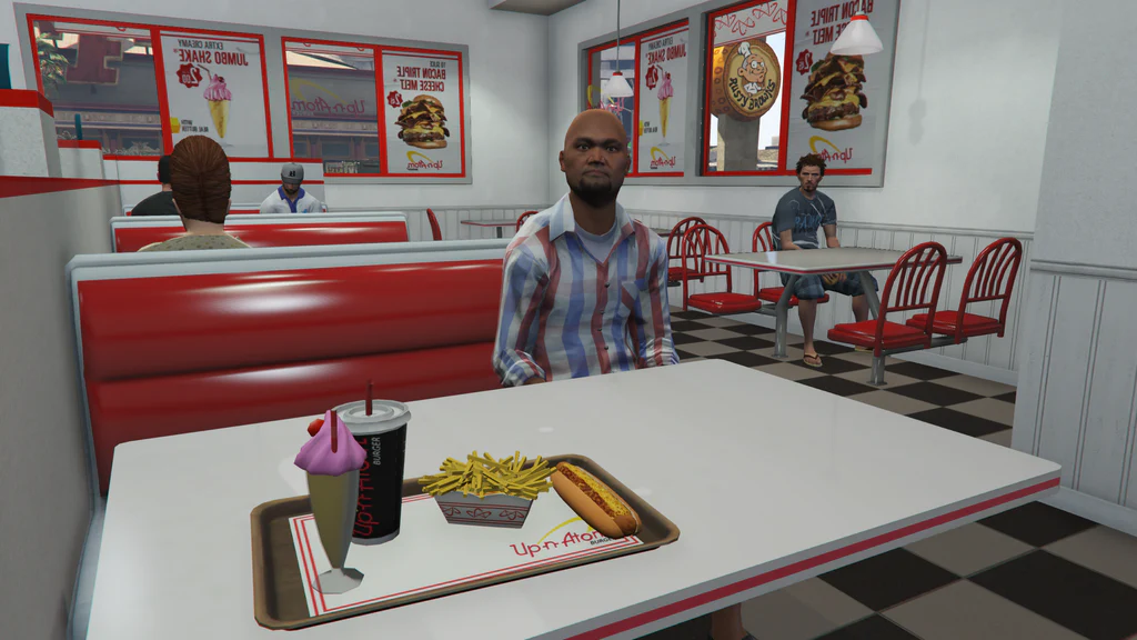Vinewood Up-n-Atom Burger table with meal tray GTA V FiveM Interior MLO