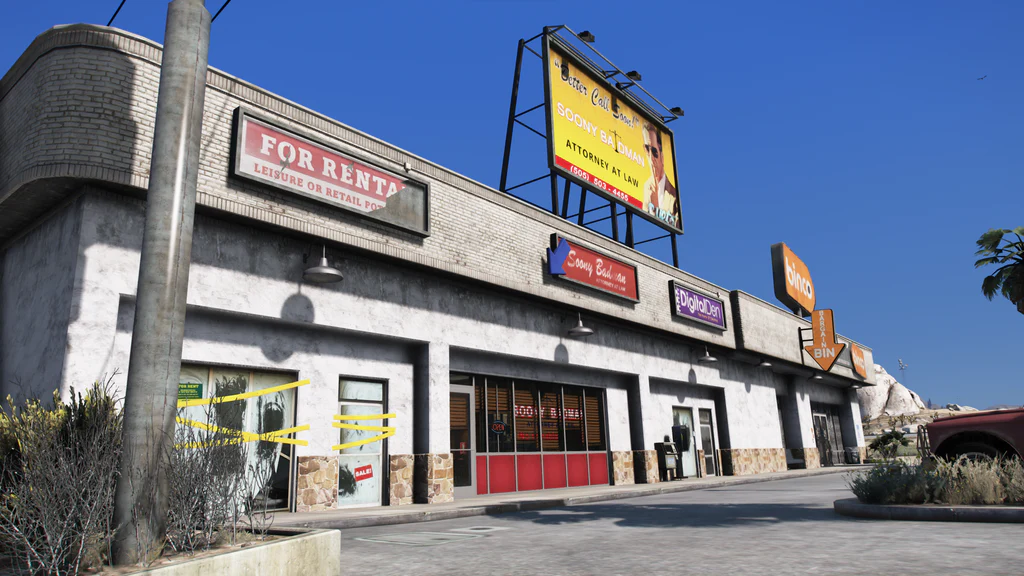 Sandy Shores Strip Mall exterior with Lawyer Office and Binco GTA V FiveM Interior MLO
