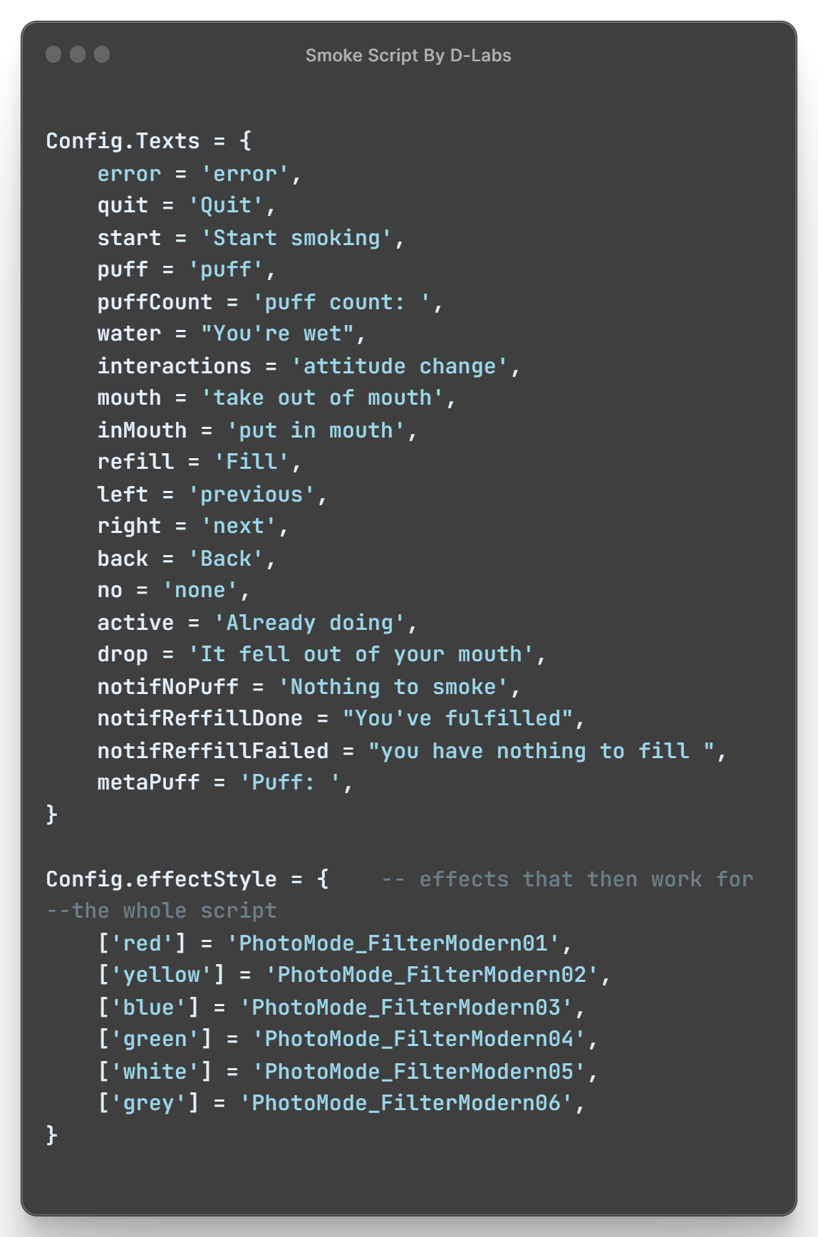 D labs scripts smoking script