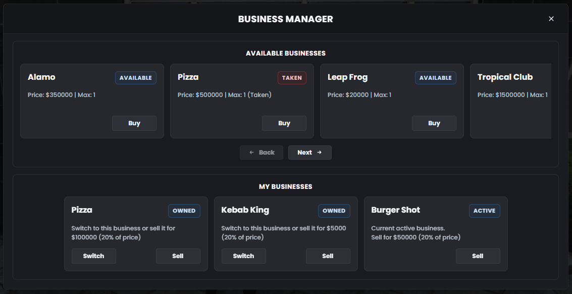 Business Manager UI