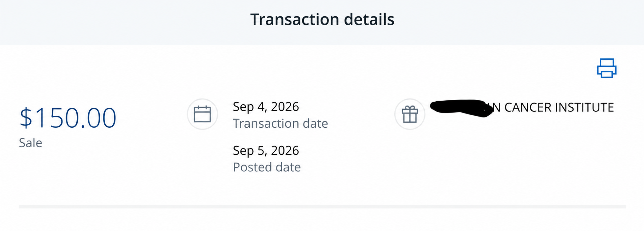 September 2026 donation record with payment details removed